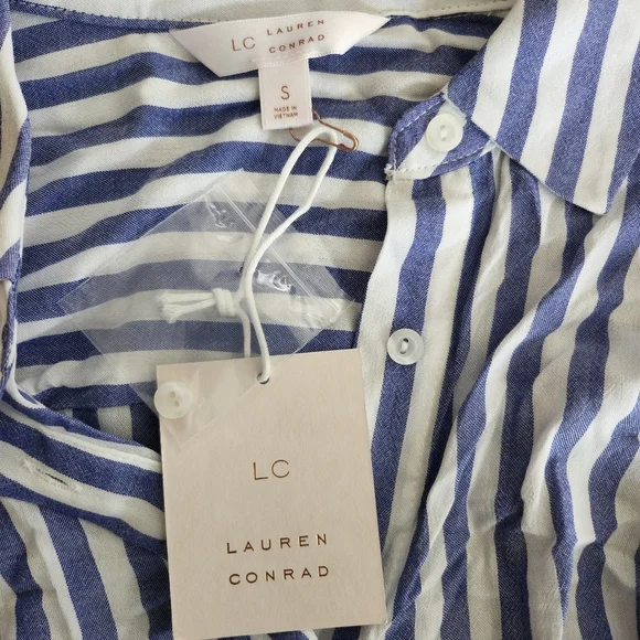 LAUREN CONRAD BLUE AND WHITE STRIPED BLOUSE, SIZE SMALL - Picture 2 of 5